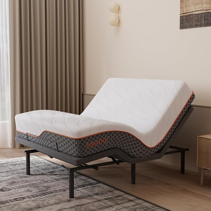 ESHINE Queen Adjustable Bed Frame with Mattress 12 Inch(Medium), Memory Foam Hybrid Mattress, Wireless Remote, 5 Minutes Installation, Head and Foot Incline, 3100 Series