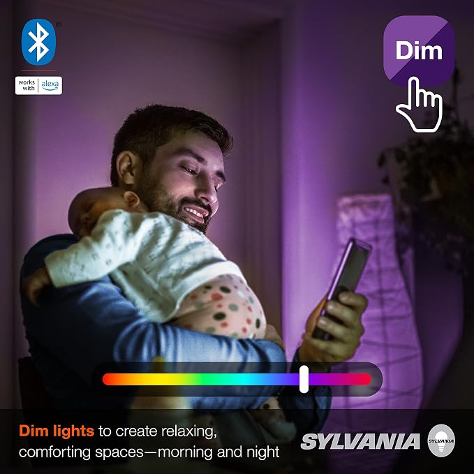 Sylvania Smart+ Bluetooth Mesh 60W Equivalent A19 LED Light Bulb, Full Color and Dimmable White, Compatible with Alexa, 2 Pack