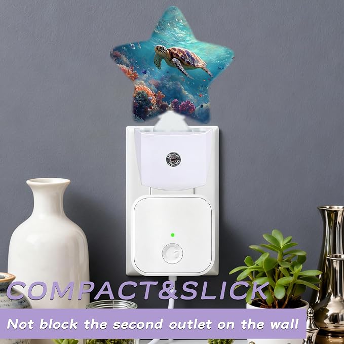 Sea Turtle Night Lights Plug Into Wall,Colorful Coral Dusk to Dawn Light Sensor Night Light for Kids,Energy Efficient Sleep Friendly Lamp for Bedroom Bathroom Nursery