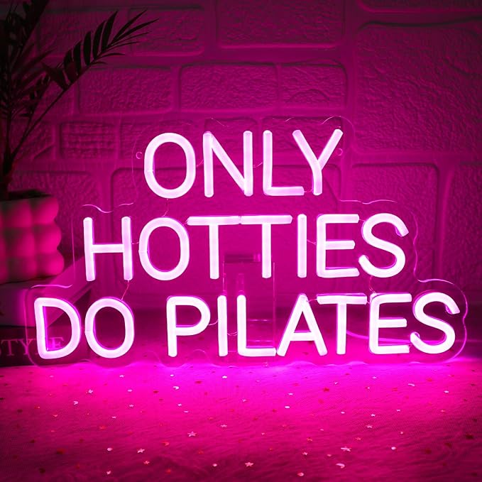 Only Hotties Do Pilates Neon Sign for Wall Decor Dimmable Pink Led Sign for Pilates Studio, Gym Neon Light for Sport Club Yoga Meditation Studio Party Business Wall Art