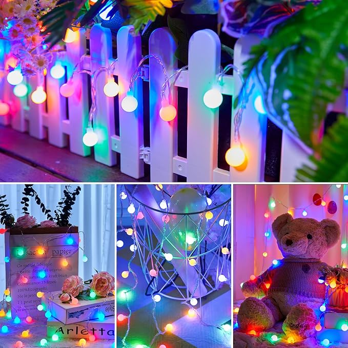 Globe String Lights Battery Operated - 21 Feet 60 Led Twinkle Fairy Lights, 8 Modes with Remote Mini Globe Lights for Indoor Outdoor Bedroom Party Wedding Garden Christmas Tree Decor, Multicolor
