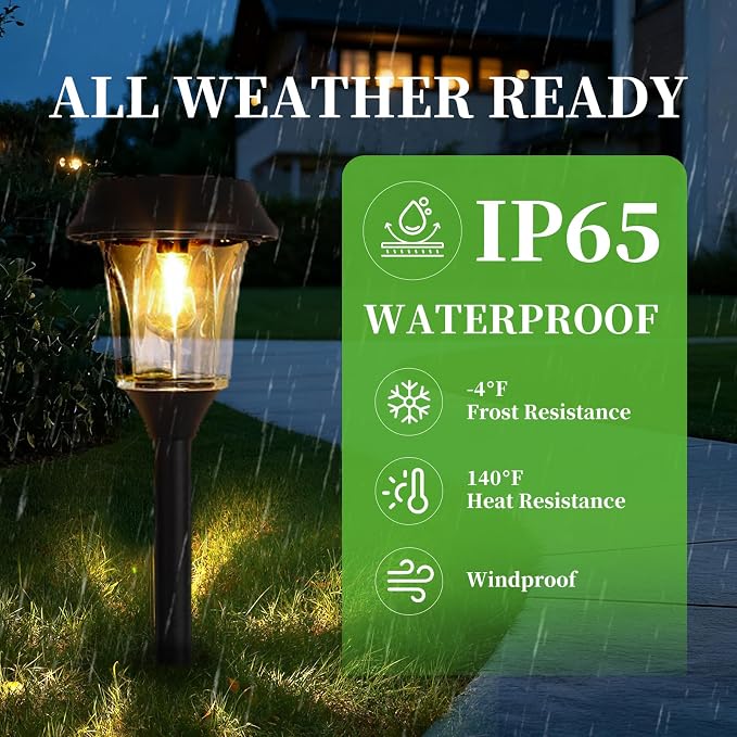Solar Pathway Lights Outdoor, Landscape Lighting 4 Pack | Stainless Steel & Glas, 12-25 LM Dimmable, Dusk to Dawn, IP65 Waterproof, Outdoor Lights for Yard, Lawn, Walkway, Driveway