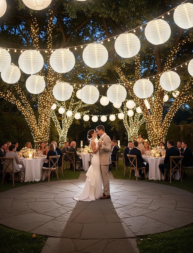 Lantern String Lights Outdoor, 27.5FT White Lantern String Lights Plug in with 10 Nylon Lanterns and G40 LED Bulbs, Hanging Light Strings Waterproof for Indoor Bedroom Outdoor Patio Wedding Party