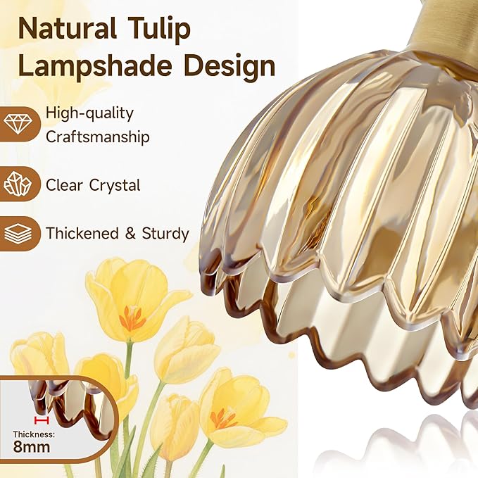 Bathroom Light Fixtures Over Mirror, 27.2 in Vintage Bathroom Light Fixture 4 Light,Antique Brass Wall Sconce with Amber Tulip Glass Shade for Bedroom Living Room,Foyer,Hallway, E26 Base