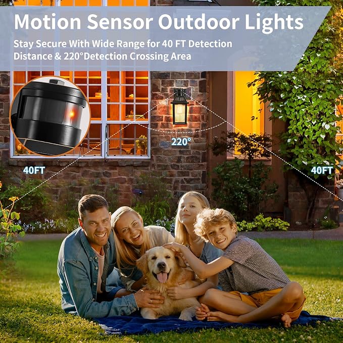 Motion Sensor Porch Light, Dusk to Dawn Outdoor Wall Light, Black, 2 Pack | 3 lighting modes waterproof exterior fixture black wall mount design for front door garage patio and house entry