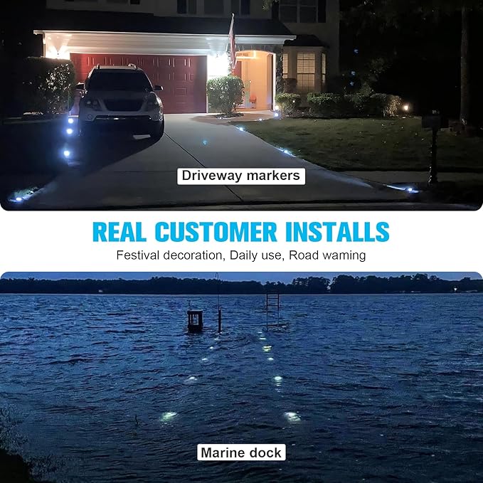 VOLISUN Solar Deck Lights Driveway Dock Lights, 20-Pack Led IP68 Waterproof Outdoor Warning Step Lights for Driveway Sidewalk Garden Pathway Yard(Warm White, Auto On/Off