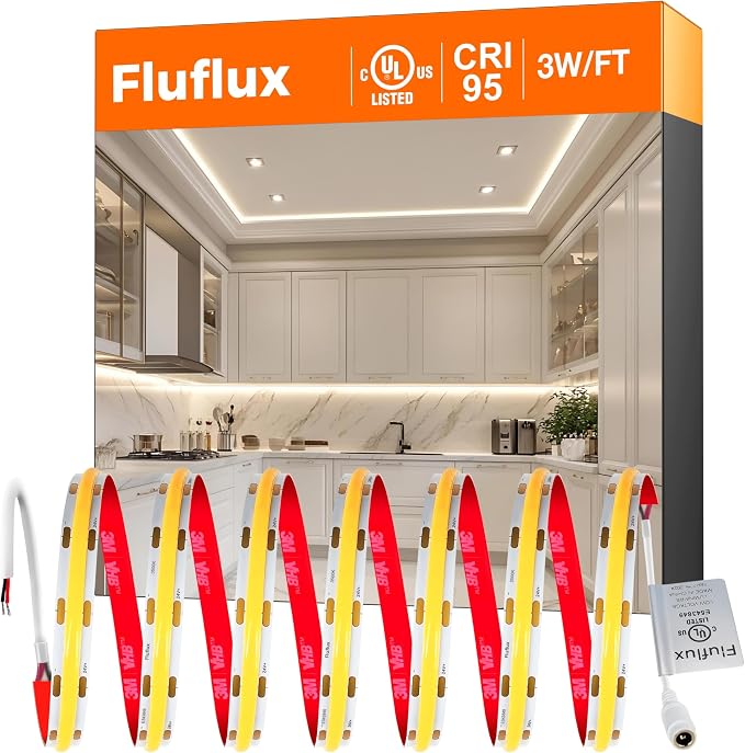 24V DC COB LED Strip Lights 3500K, 100FT UL Listed LED Tape Light, CRI95+, Dimmable, 3W/FT, Cuttable for Kitchen, Under Cabinet Lighting (Power Supply Required, Not Included)