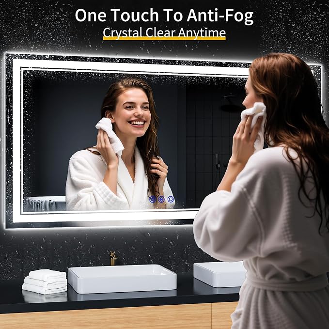 60"x30" LED Bathroom Mirror with Lights,Anti-Fog,3 Color Modes