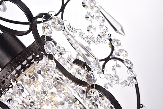 Edvivi Amorette Mini Chandelier Crystal, 1 Light Modern Elegant Glam Ceiling Light Fixture Antique Bronze, Adjustable Hanging Lighting for Closet, Bedroom, Girls Room, Kitchen Island