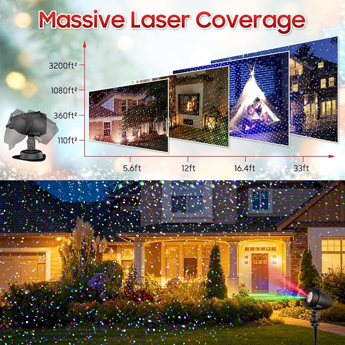 Outdoor Projector Lights, RGB Firefly Laser Lights Outdoor, IP65 Waterproof Garden Landscape Lighting for Yard House Patio Pool, Moving Galaxy Star Show for Summer Party Backyard Decorations
