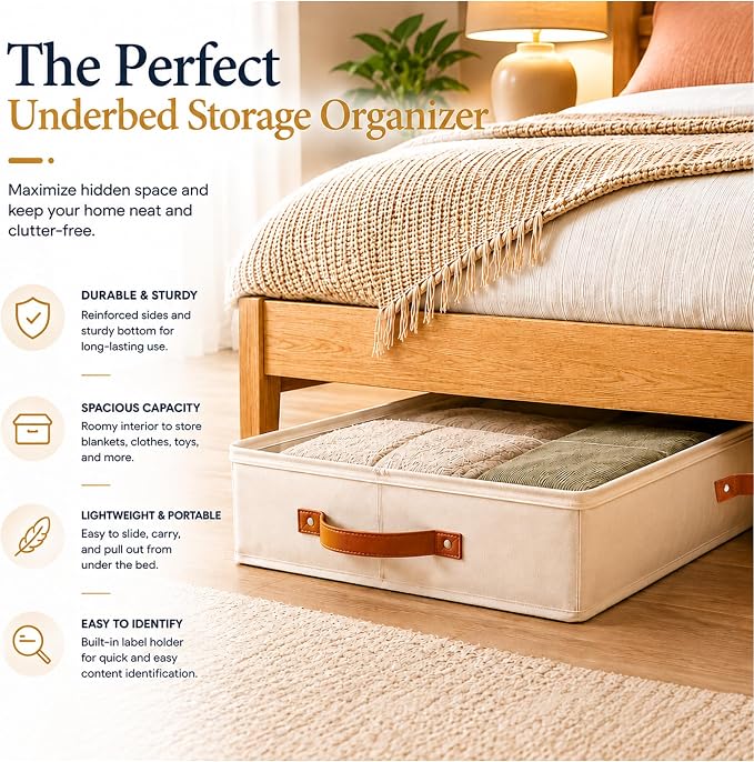 Under Bed Storage, Medium 2pc with Lid, Ivory | Drawer-style pull-out design, Fits blankets, clothes, fabric & shoes, Bins with lids, Bedroom & closet storage