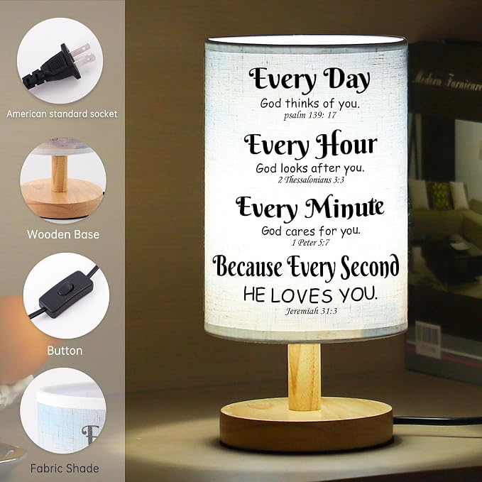 WSYEAR Bible Verse Table Lamp with Inspirational Thoughts and Valentines Day Christian Religious Baptism Gifts for Women Wife Mom Men Christmas Easter Gifts for Him Her