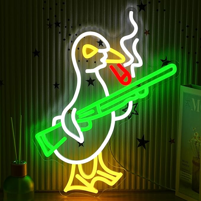 Duck Neon Sign with Adjustable Switch Game Room Led Sign with Usb Powered Knife Neon Light Cool Animal Neon Light Sign for Home Bedroom Bar Party Club Man Cave Cafe (15.75 * 12.6 in)