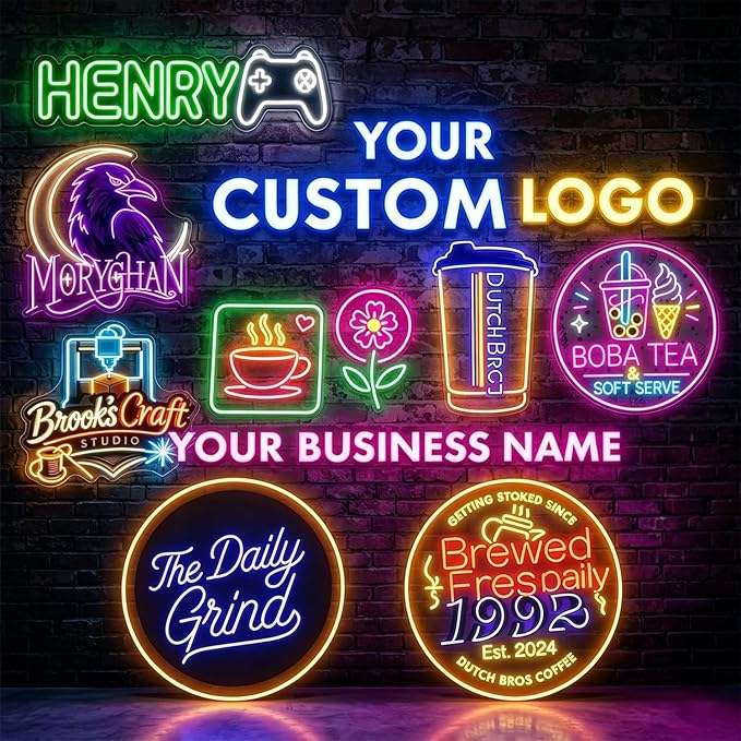 Custom Business Neon Sign, Personalized LED Neon Light for Commercial Use, UV Printed Logo Sign Customizable, Light Up Name Sign for Salon Bar Coffee Shop Clubs (Any Words/Logos)