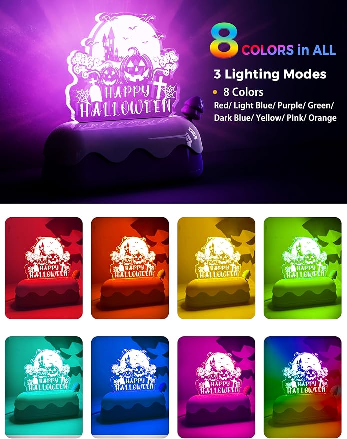 LOHAS Halloween Night Light for Kids, Pumpkin Night Lights, USB Rechargeable, Color Changing RGB, Lamp for Adults, Children, Room Décor