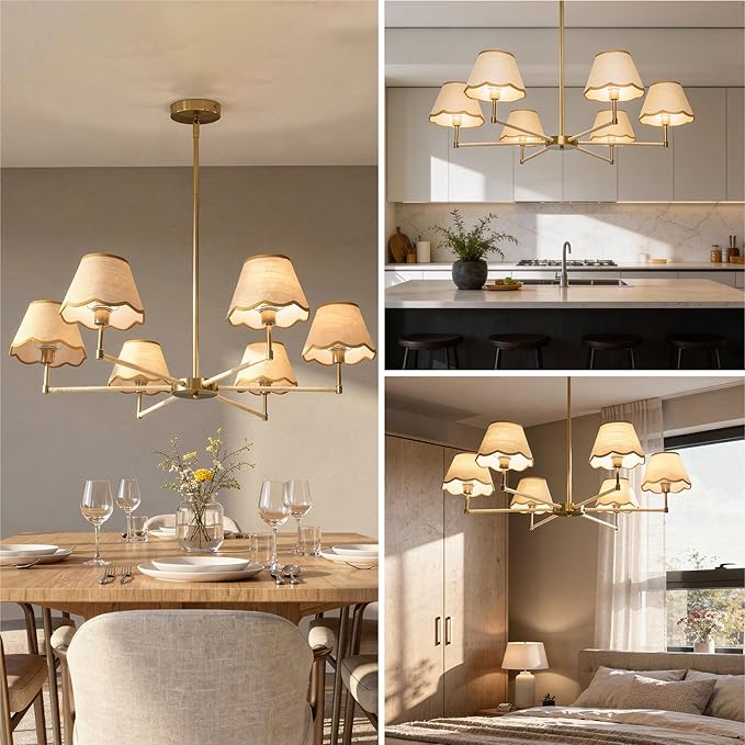Large Rattan Chandelier Boho Style, 6-Light Rattan Pendant Light Fixture for Living Room, 39”Adjustable Cottage Rattan Hanging Lamp Ceiling Light for Dining Kitchen Island, E12 Socket