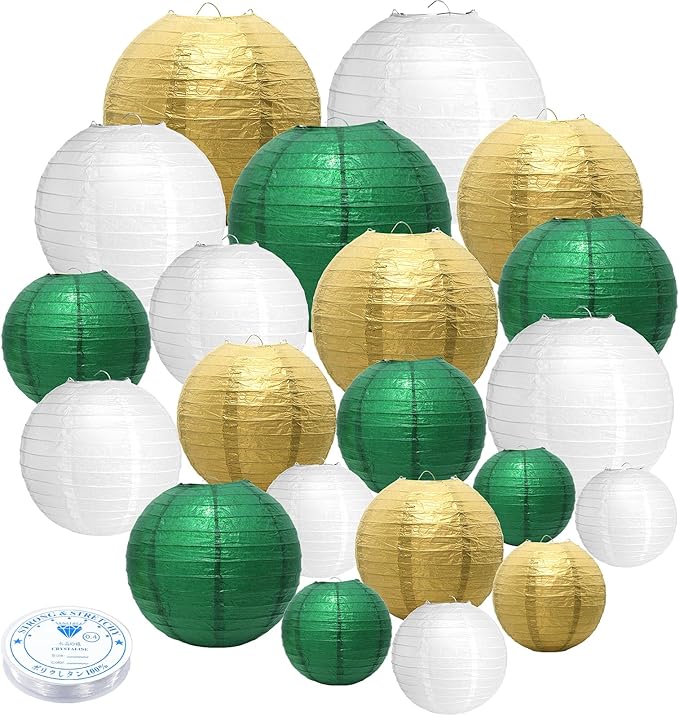 21 Pcs Green Paper Lanterns Party Decorations, 4/6/8/10 Inch Hanging Paper Lanterns for St. Patrick's Day, Tropical Jungle Theme, Wedding, Baby Shower, Graduation, Birthday Party Football Theme Decor