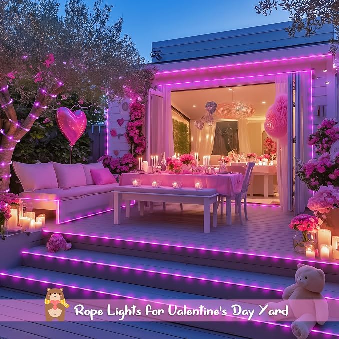JMEXSUSS 2 Pack 100LED Pink Solar Rope Lights Outdoor Waterproof | 33ft, 8 Modes, Outdoor Waterproof, Pink Christmas Lights for Valentine's Day Home Christmas Tree Decoration