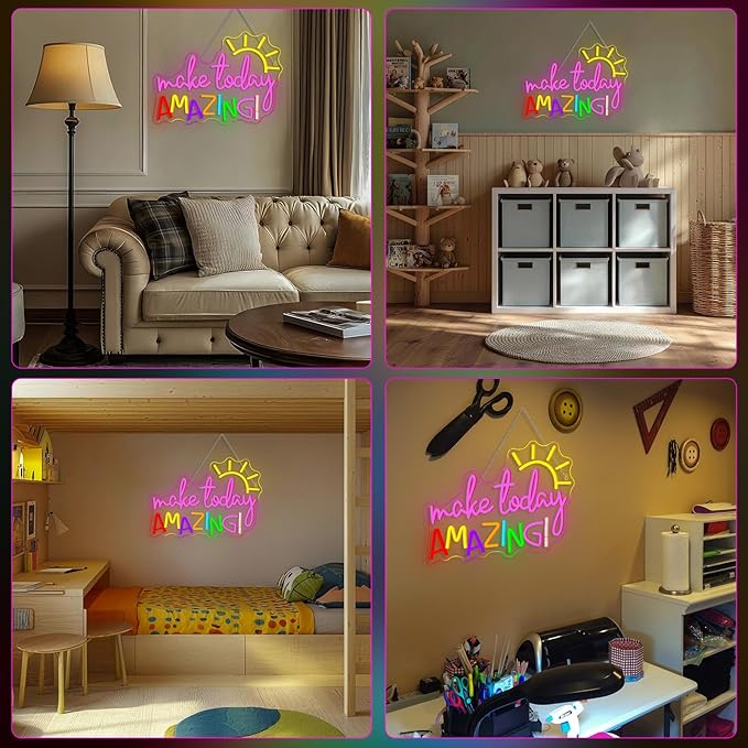 Make Today Amazing Neon Sign Classroom Wall Decor Reading Neon Signs with Sunrise LED Lights for Bedroom Reading Corner Lights Up Sign for Library Study Office LED Gift for Teens Teachers