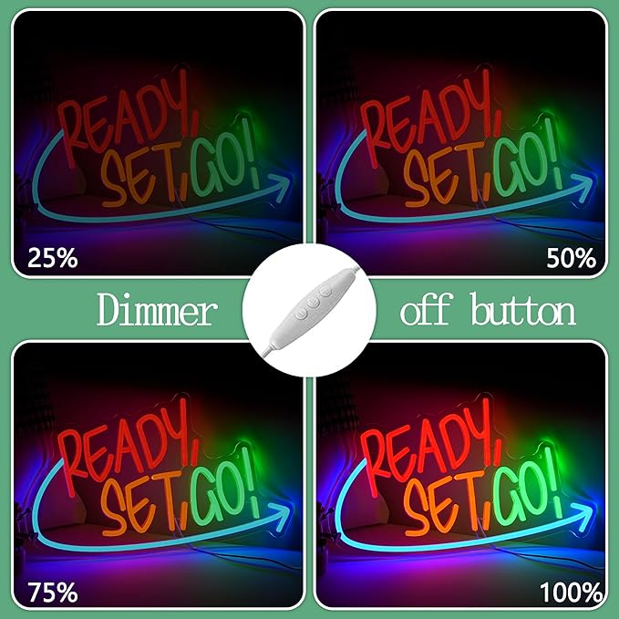 Ready Set Go Neon Sign for Game Room Colorful Game Neon Light Anime Gamer Led Light Sign Dimmable Gaming Light Up Sign for Boys Bedroom Man Cave Party (16.5 * 9.4 In)