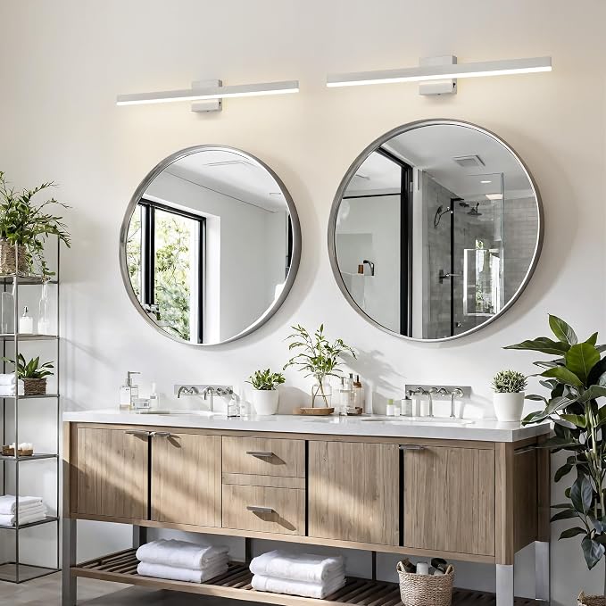 Nickel Bathroom Vanity Light Fixture 31.5'' 20W Dimmable 5CCT LED Hardwired | Bathroom Light Fixture Over Mirror, Bathroom Wall Sconce, Rust-resistant, ETL Certificated, 2700K/3000K/3500K/4000K/5000K