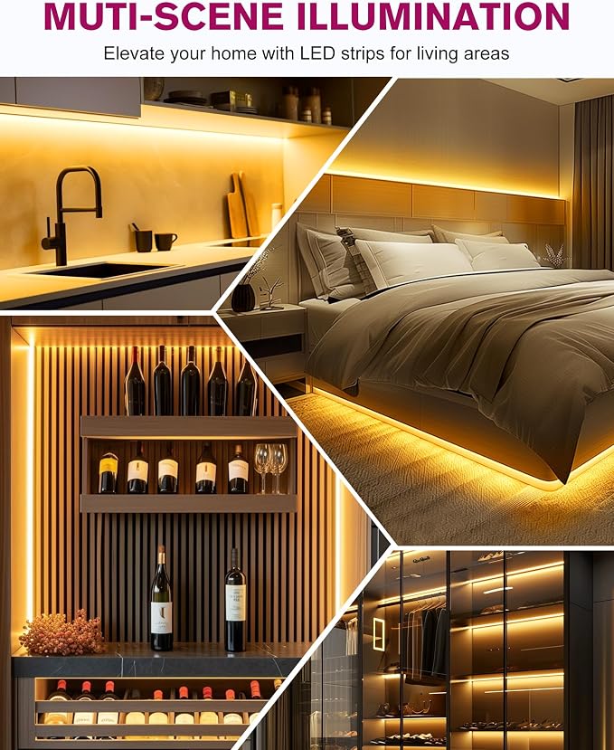 EMITEVER Warm White LED Strip Light Kit 2700K,16.4ft 600LEDs,24V Dimmable | CRI 95+,240+LM/ft.ETL 48W power supply & remote included, UL listed Strip for living room,kitchen,under cabinet & shelving