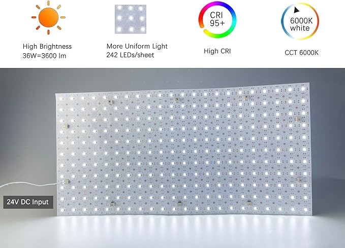 1-Pack LED Backlight Sheet 24V 36W 6000K White, 19.3X9.6 inches Each Unit, Dimmable Flexible LED Panel Sheet for Backlit Translucent Stone/Marble/Onyx/Quartz Countertops Walls