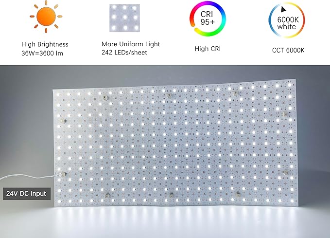 20-Pack LED Backlight Sheet 24V 36W 6000K White, 19.3X9.6 inches Each Unit, Dimmable Flexible LED Panel Sheet for Backlit Translucent Stone/Marble/Onyx/Quartz Countertops Walls