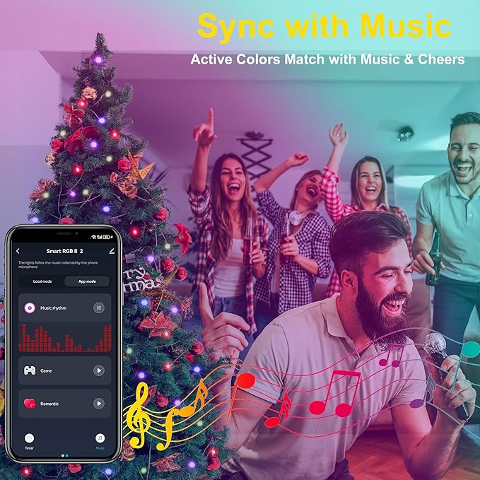 APP Control RGB LED Christmas Lights, Smart Fairy String Lights, Ideal for Xmas Tree, Wedding Garden, Home, Party, Halloween Festival Deco (100leds-33ft)