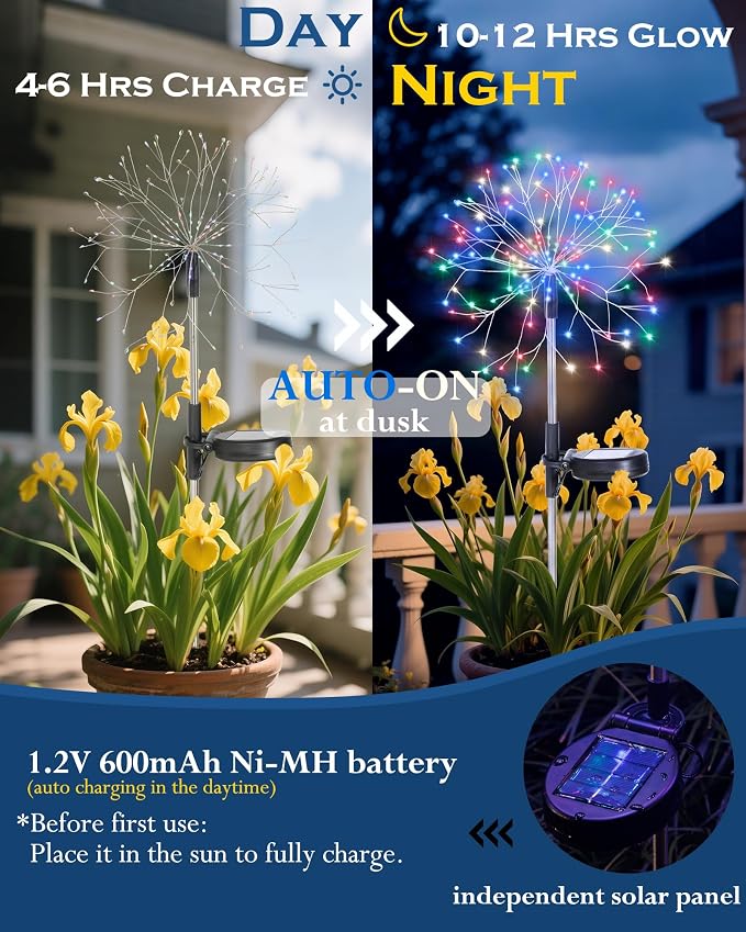 Solar Garden Lights Outdoor Yard Decorations, 8 Pack 150Leds Pathway Lights, Fairy Firework Stake Light for Garden, Patio, Pathway, Flowerbed Multicolor