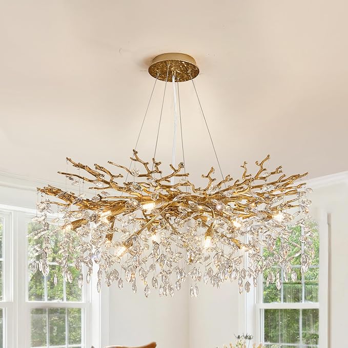 Modern Tree Branch Crystal Chandelier Luxury Gold Crystal Pendant Lighting 40" Contemporary 14-Light Chandeliers for Dining Room Kitchen Bedroom Living Room