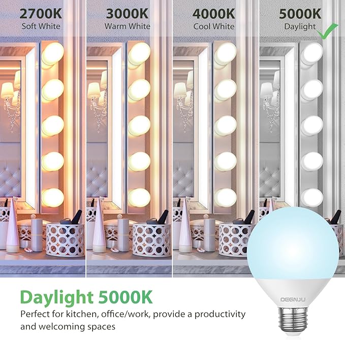 LED Vanity Light Bulbs, 60W Equivalent, Bathroom Light Bulbs 5000K Daylight White, 800 Lumens, G25 Globe Bulb for Makeup Mirror, Round Shape, 7W, 120V, Non-Dimmable, 12 Pack