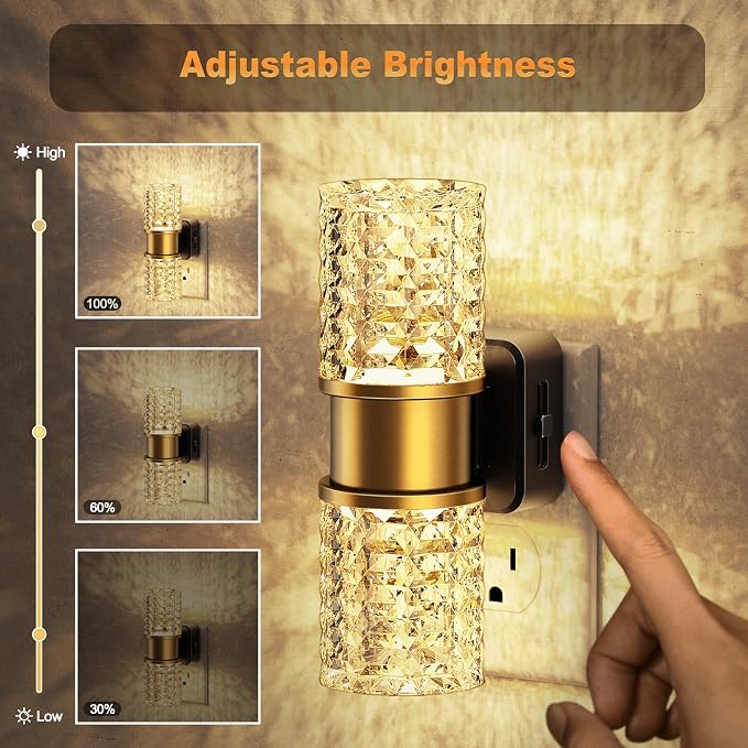 JandCase Night Light, Night Lights Plug into Wall,Automatic LED Night Light | Adjustable Brightness, 3000K Plug in Night Lights with Auto Light Sensor, for Bathroom Hallway Decor 2 Pack