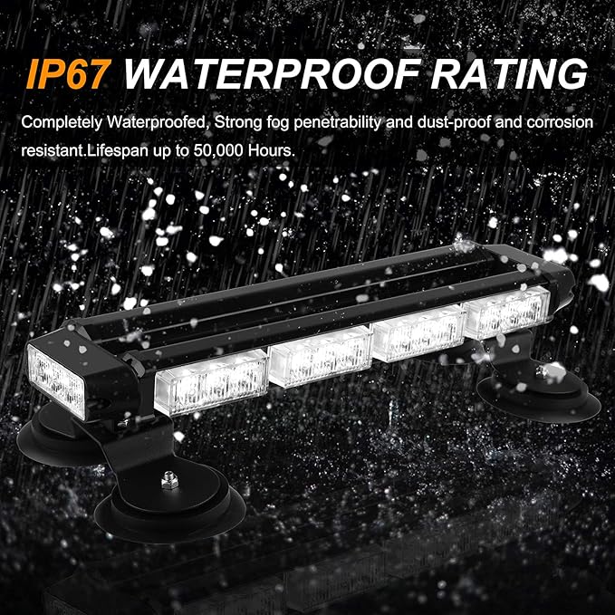 ASPL 16.8 Inch LED Strobe Flashing Light Bar, 26 Flashing Modes High Intensity Emergency Hazard Warning Beacon Lights with Magnetic Base for Car Trucks Trailer Roof Safety (White)
