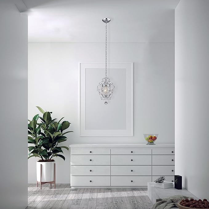 Edvivi Amorette Mini Chandelier Chrome Crystal Chandeliers, 1 Light Modern Elegant Glam Ceiling Light Fixture Chrome, Adjustable Hanging Lighting for Closet Bedroom, Girls Room, Kitchen Island, 2-Pack