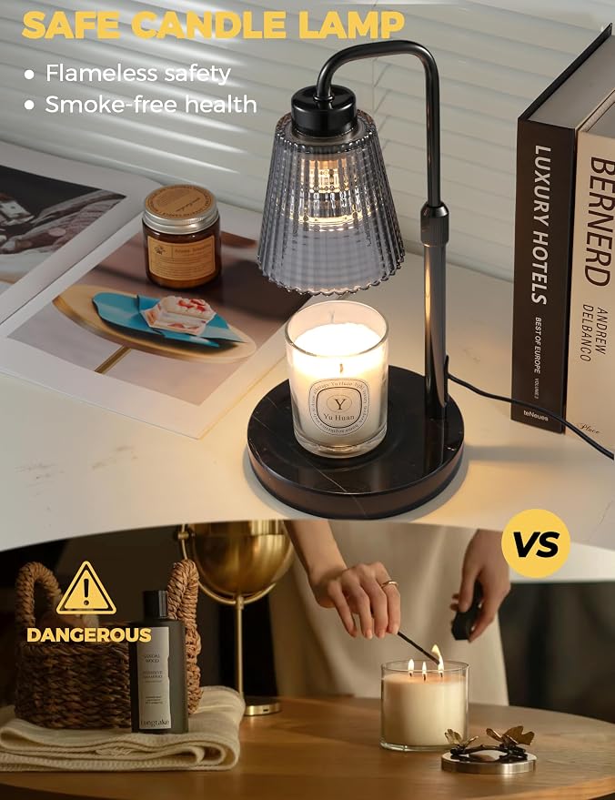 Marble Candle Warmer Lamp Green with Cycle Timer, Dimmable Wax Melt Warmer | 24h Cycle Timer Dimmable Wax Melt Warmer with 2 Bulbs, Fall Decor for Home Living Room Halloween Decorations Gifts for Mom