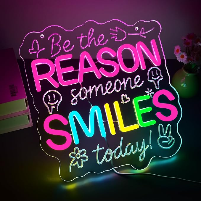 Be the Reason Someone Smiles Neon Sign for Wall Decor | Dimmable positive neon light, bedroom living room decor, birthday gift for teen girls friends, size 11.8*11.2 in