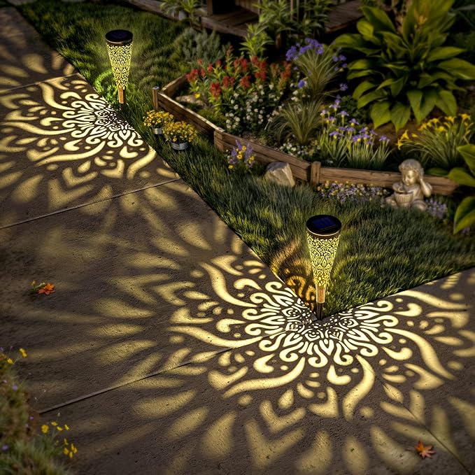 6 Pack Solar Lights Outdoor Garden Decorative Mandala Solar Garden Lights with Warm Light Waterproof Solar Pathway Landscape Lights for Path Backyard Walkway Yard Decor, Gardening Gifts for Women
