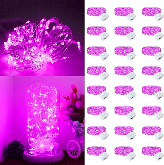 24 Pack Fairy Lights Battery Operated, 7ft 20 LED 3 Modes Speed Twinkle Mini String Lights Waterproof Silver Wire Firefly Starry Lights for Mason Jars Wedding Party Christmas Decorations
