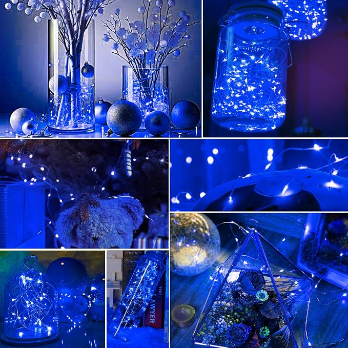 pozzolanas 24 Pack Blue Battery Operated String Lights - 7ft Waterproof Fairy Lights with 20 LEDs for Home, Mason Jar, Party, Wedding, Halloween, Christmas Decorations
