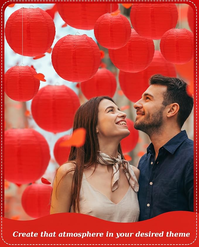 Treela 48 Pcs Paper Lanterns Party Decorations Round,Red