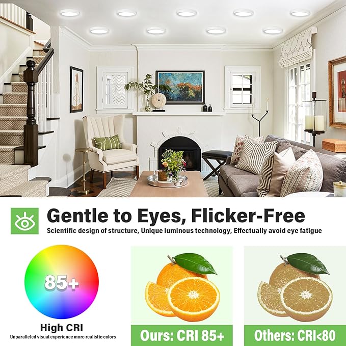 ETL Certified 7 inch Ceiling Light Dimmable Ultra-Slim Round LED Ceiling Lights Flush Mount 2700K/3000K/3500K/4000K/5000K 7'' Flat Ceiling Lamp Fixtures 5CCT 8 Pack