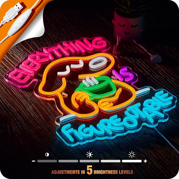 Everything Is Figureoutable Neon Sign Dog Pet Positive Affirmation LED Light for Wall Decor Multicolored Light Up Signs for School Classroom Party Store Home Compatible with Timer