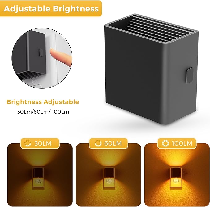 L LOHAS LED Plug in Night Light with Motion Sensor and Dusk to Dawn Sensor | LED Night Light Brightness Adjustable,1800K Amber, Nightlight for Bathroom Hallway Kitchen 2 Pack