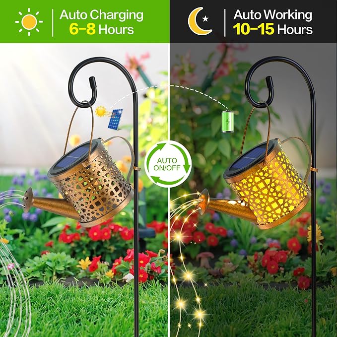 2 Pack Solar Lights Outdoor Decorative Metal Watering Can Lights | Outdoor Waterproof Small Patio Light Yard Lawn Pathway Decor Gardening Gifts for Women Mom Grandma