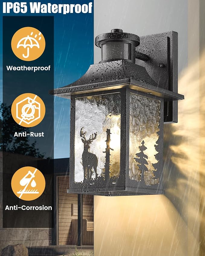 Motion Sensor Outdoor Wall Light Dusk to Dawn Porch Light Wall Mount Outdoor Light Fixture, Lantern Outdoor Wall Sconce Exterior Light for House Garage Entryway, Anti-Rust 100% Aluminum ETL Listed | Outdoor Light Fixture Lantern Outdoor Wall Sconce Ext...