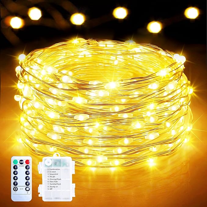 70Ft 200 LED Fairy Lights Battery Operated with Remote & Timer, Silver Wire Twinkle Lights Outdoor Indoor, Waterproof Fairy String Lights for DIY Bedroom Christmas Parties Tree Garden Decor