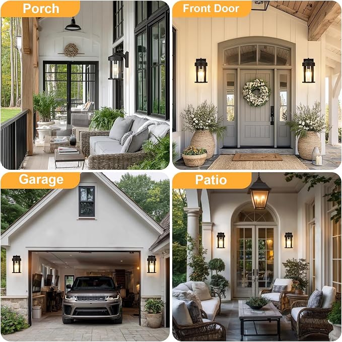 Dusk to Dawn Outdoor Lights Fixture Wall Mount–Modern Geometric Industrial Black Exterior Wall Sconce, Waterproof Anti-Rust Outside Porch Light for House Patio Entryway Garage (2 Pack)