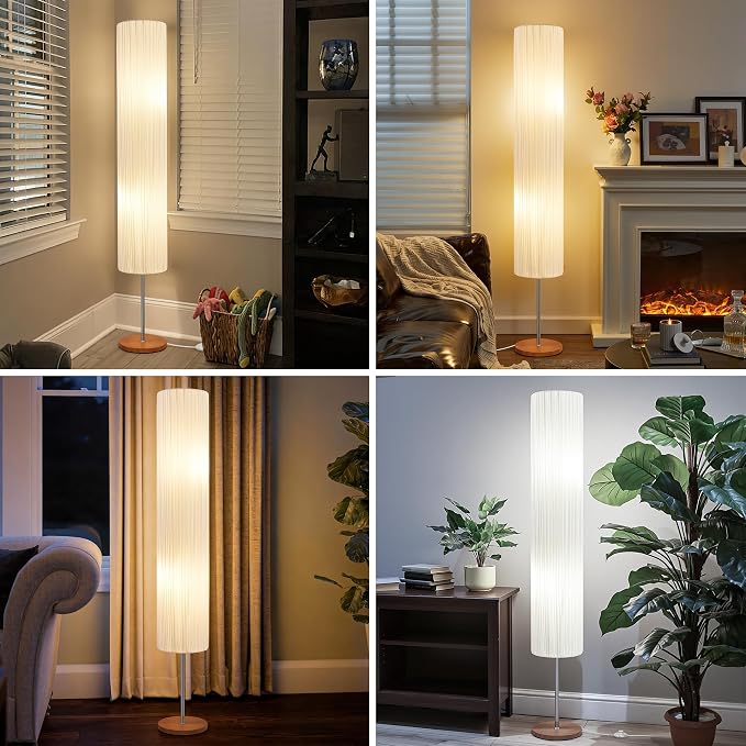 Floor Lamp for Living Room, Color Temperature Adjustable Column Tall Lamp, Standing Lamp Corner Floor Lamp for Bedroom-White Coloth Shade(Bulbs Included)