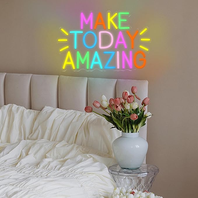 LISIGNVE Make Today Amazing Neon Sign Positive and Upward Quote Neon Light Sign for Wall Decor Rainbow Color Led Light Up Sign for Home Cafe Party Wedding Birthday School